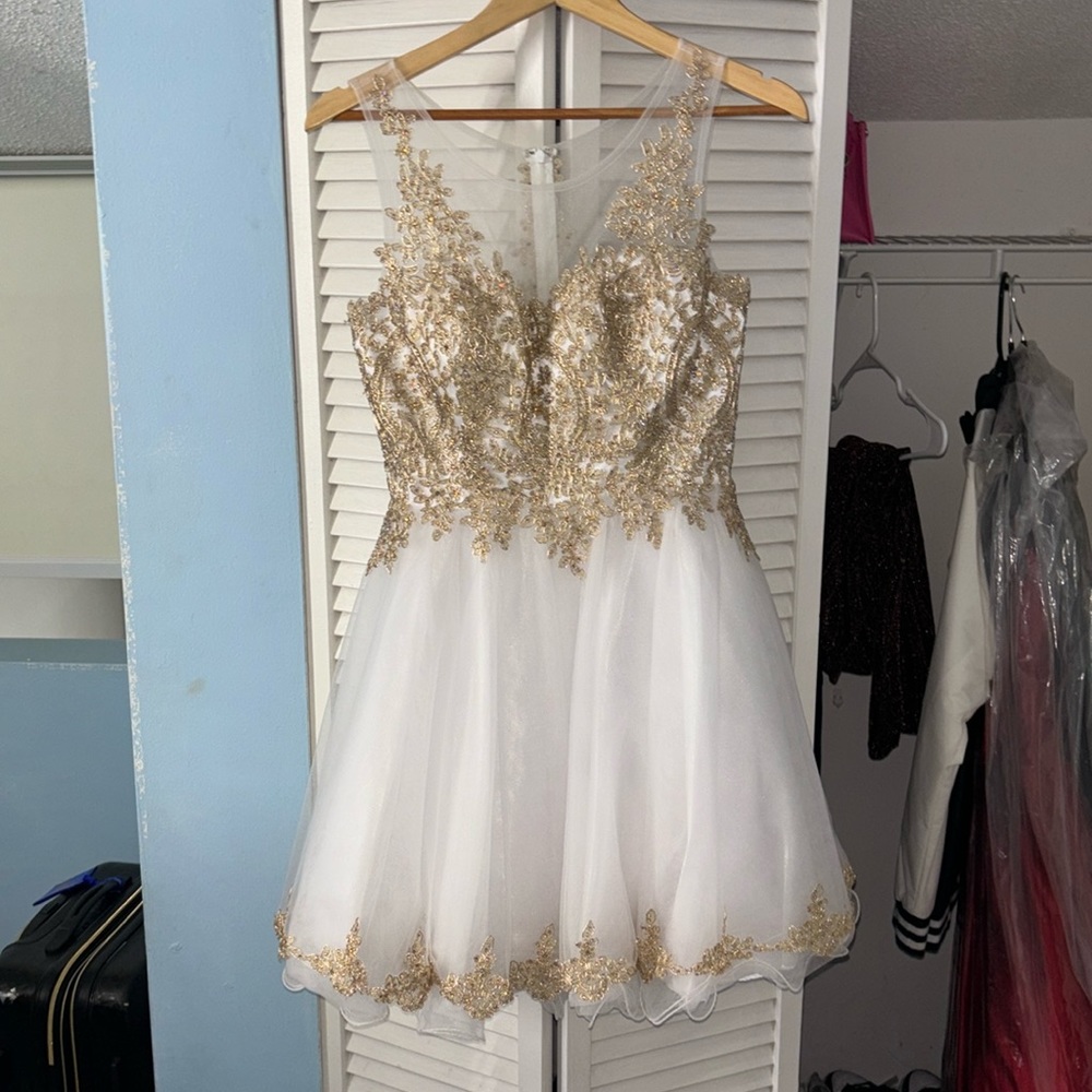 Beautiful Homecoming White and Gold Dress